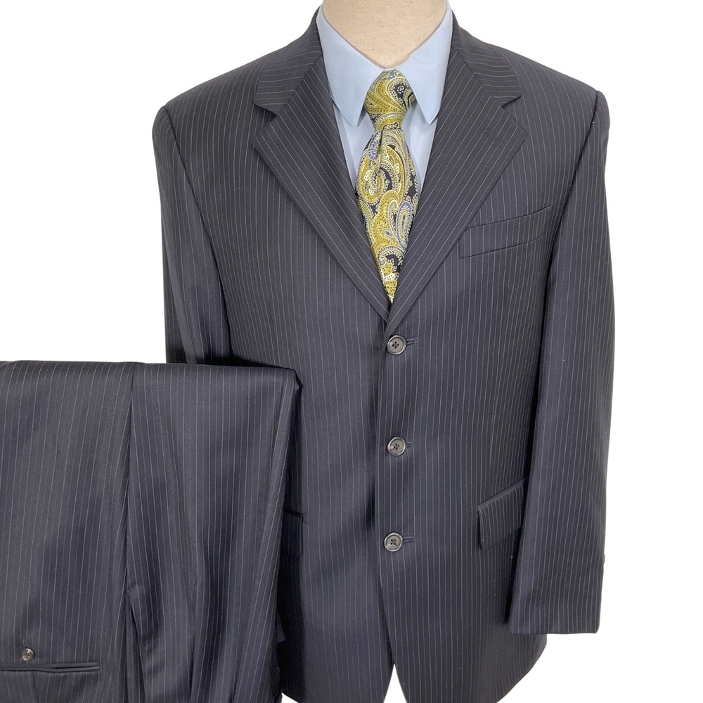 Chaps Suit Mens‎ 38R Navy Blue Pinstripe Classic Career Party Wool